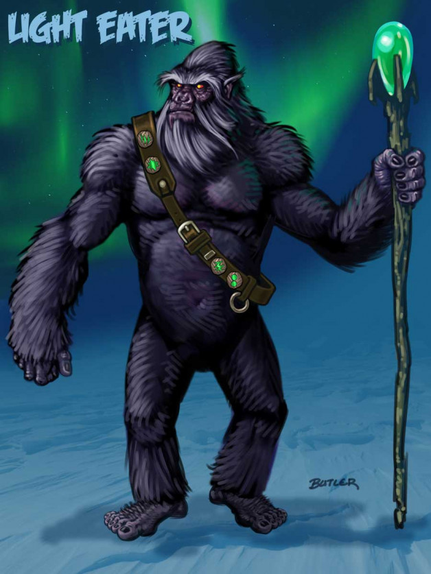 The villain, Malaki, (originally called the “Light Eater”) is an evil yeti who steals the light.