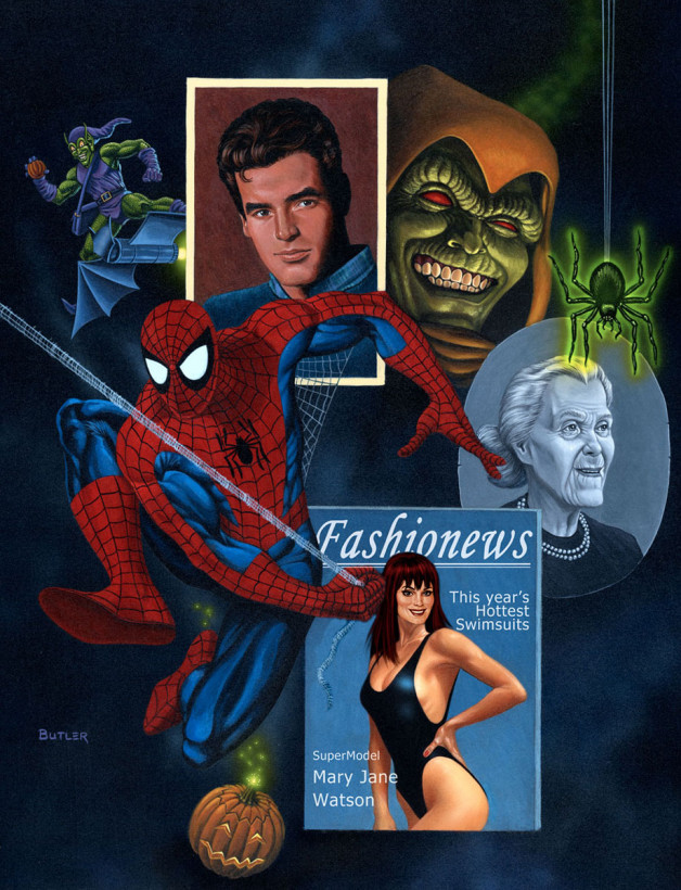 Spider-Man The Gamer’s Handbook of the Marvel Universe 1990 Update Acrylic on Masonite 1990