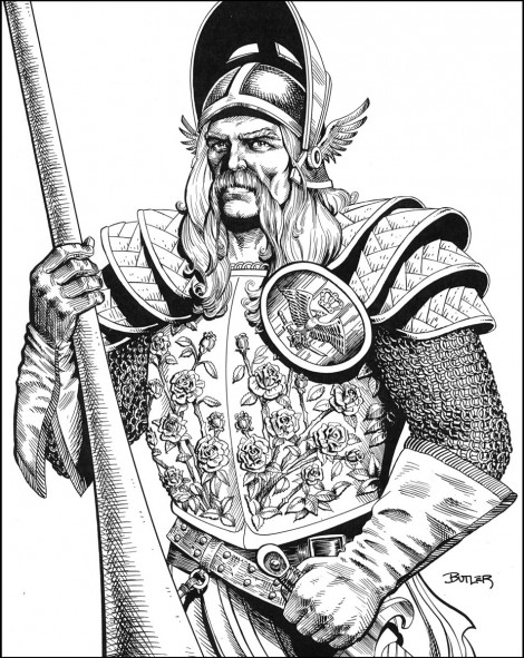 Lord Gunthar in Rose Armor Game Module Interior Brush and Ink 1988