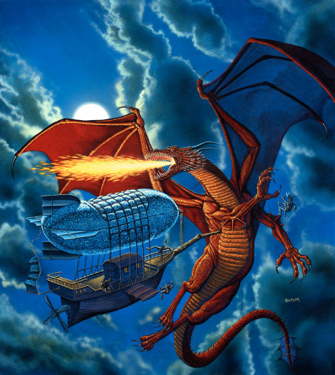 Flying Ship vs. Red Dragon TSR, Inc.  Acrylic on board 1989